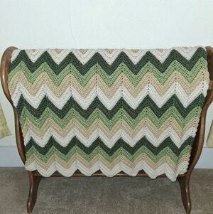 Green and Beige Chevron Blanket Throw Handmade